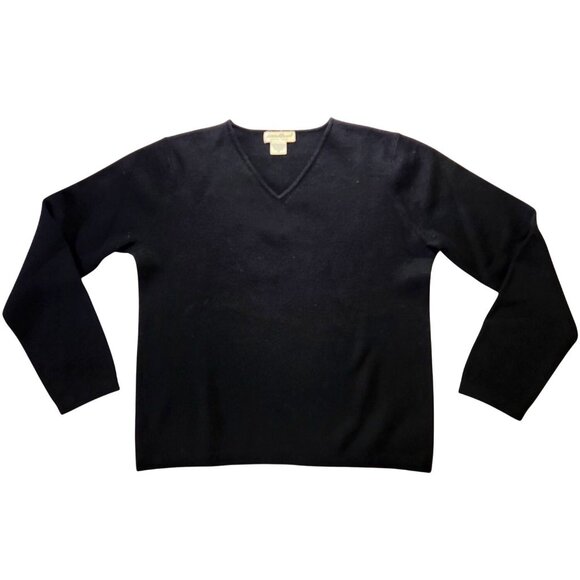 Eddie Bauer Womens Wool V-Neck Sweater Black Medium minimalist capsule wardrobe - Picture 1 of 6